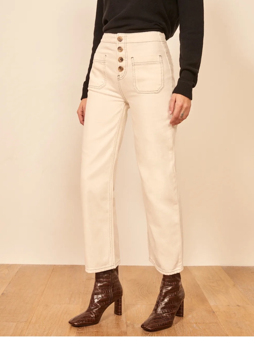 High-Rise Wide Leg Jeans - Ivory